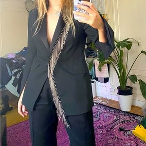 Karen Millen Crystal Fringe Lapel Diamante Back Single Breasted Blazer